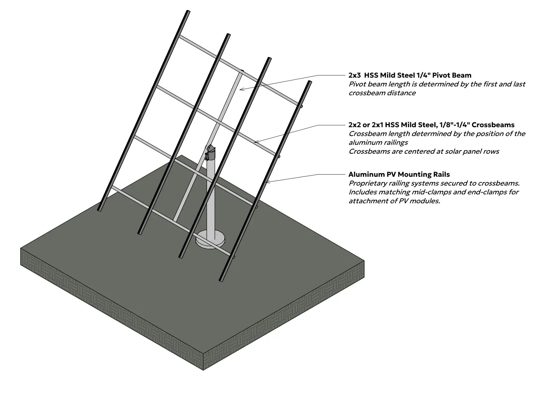 Steel frame assembly for the top-of-pole mount, dimensioned for shop fabrication with member sizes called out.